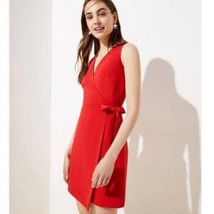 NWT LOFT Sleeveless Red Sheath Wrap Dress Office Classic Size 4